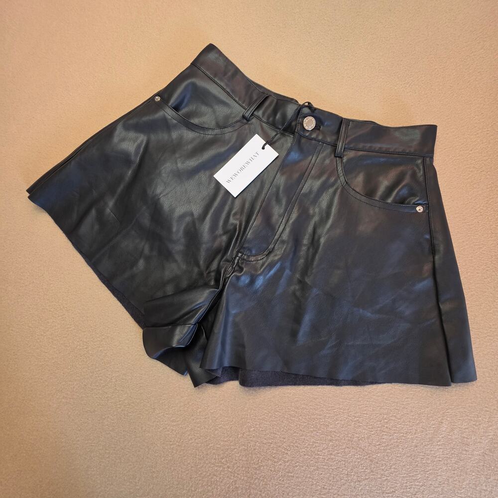 WeWoreWhat Flare Bell Shorts Buttery Vegan Leather Black Sz 27 NWT